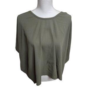 Helmut Lang Blouse Draped Wing Sheer Top Oversized Shirt Olive Green Size Large